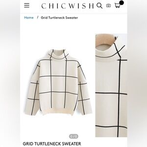 Chicwish, long sleeve mock neck, 60% wool 40% polyester grid sweater